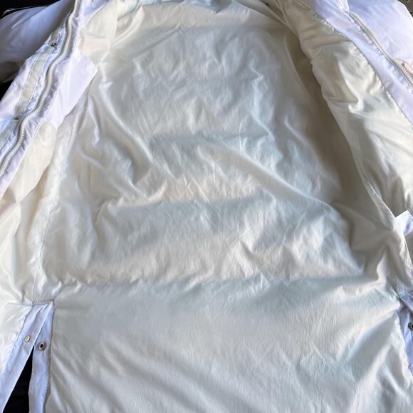 NERDY Coat Small White Long Hooded Down Puffer Parka Stripe Logo Full Zip - Picture 5 of 14